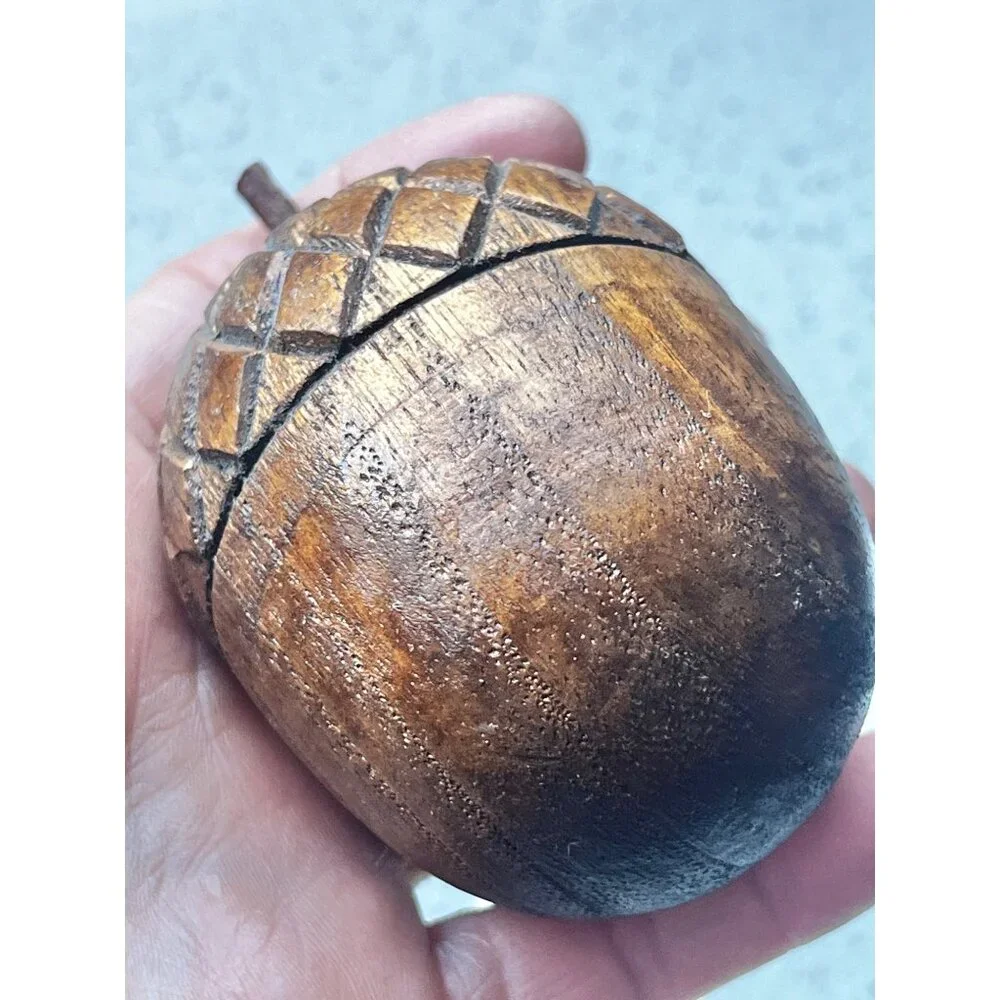 Handcrafted Wooden Acorn Decor Set Of 3 - Rustic Natural Finish - Picture 2 of 8